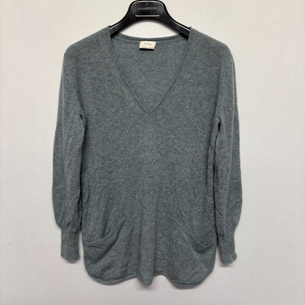 Wrap London Women 100% Cashmere Sweater Size US 6 UK 10 V-Neck Gray D129 -20